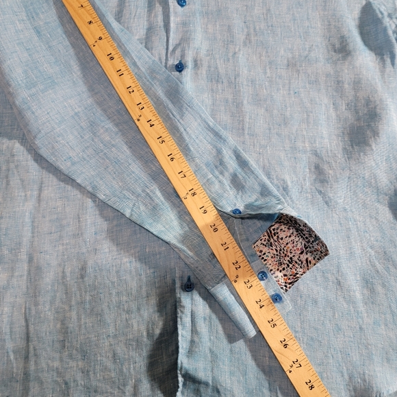 Men's Size X Large Blue Button Down Massuto Dress Shirt Linen Cuffed Print - Picture 5 of 7